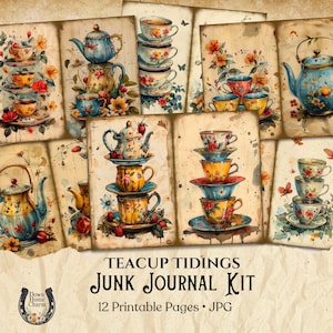 Teacup Tidings Junk Journal Kit: Shabby Chic Teatime Ephemera (Digital Download)