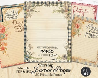 Worship Journal Kit, Faith junk journal pages, Faith Journal supplies, Digital Download, Prayer Journal, Paper Craft, Bible Verse, Prayers