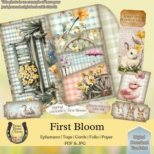 First Bloom Spring Folio, Cartão para impressão, Folio de Páscoa, Kit Folio para impressão, Diário de lixo, Pasta de bolso, Ephemera, Bolso carregado