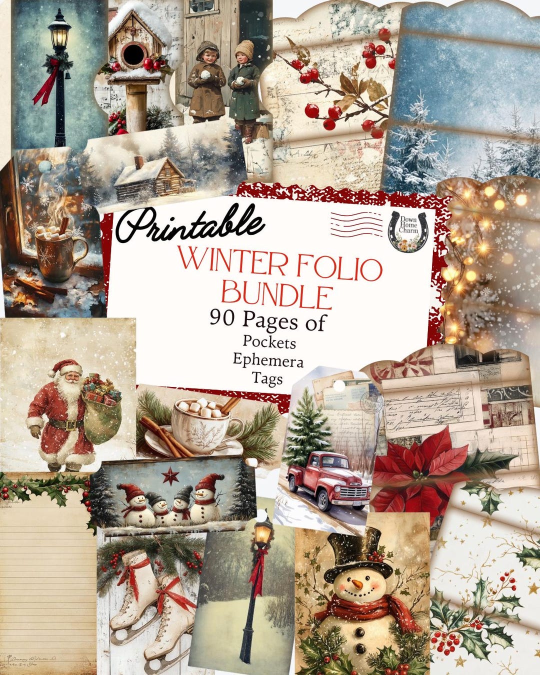 Vintage Winter Folio Bundle: Christmas Junk Journal Greeting Card (JPG ...