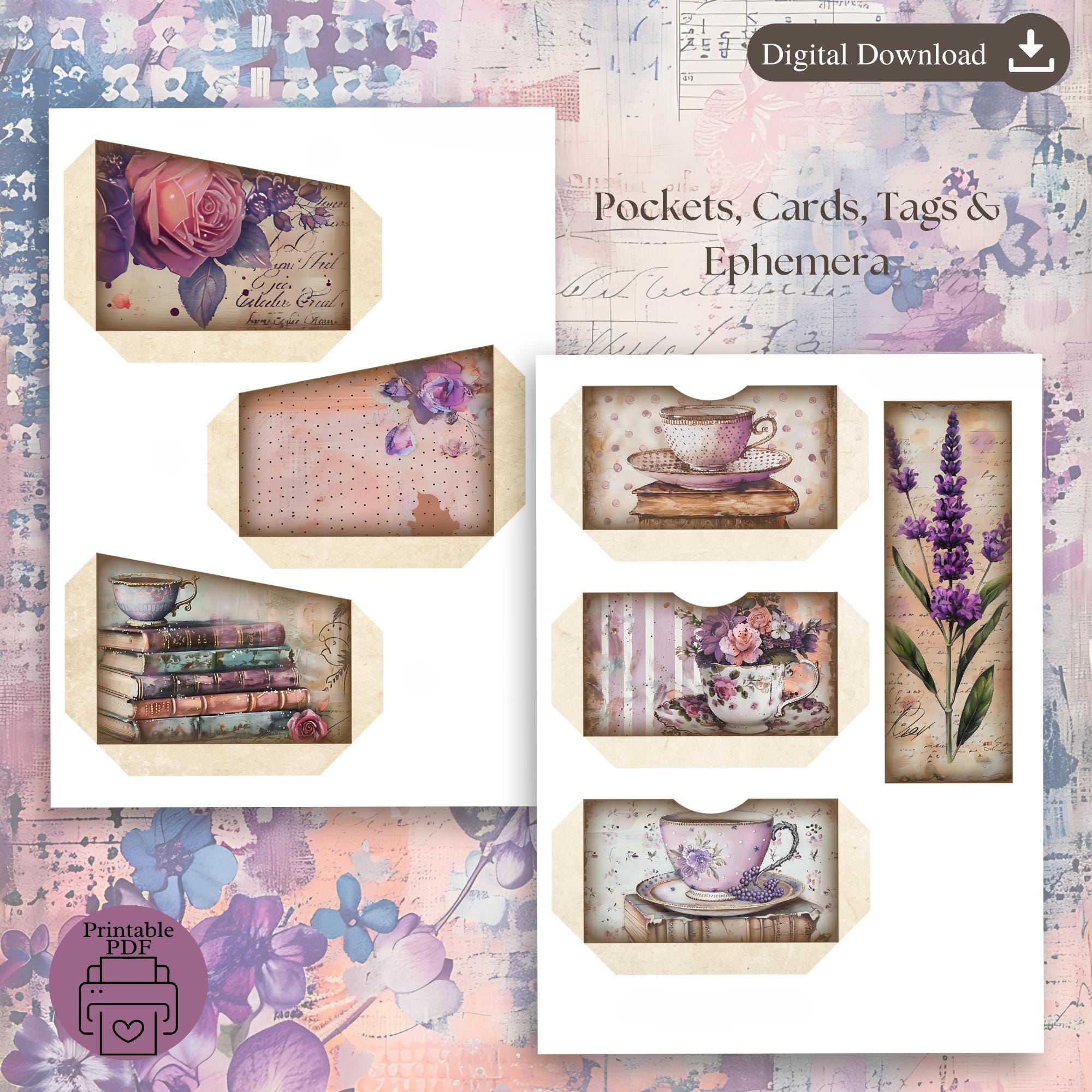 Teatime Junk Journal Kit: Vintage Shabby Chic Ephemera (PDF Pattern) - Etsy