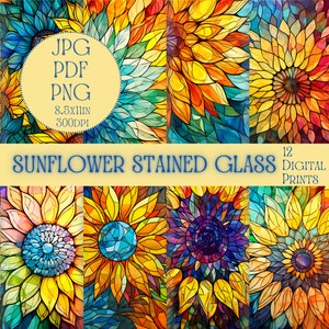 12 Sunflower Junk Journal Pages, Mixed Media, Digital Paper, Junk Journal Paper, Printable Journal Pages, Shabby Chic, Collage sheet