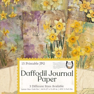 Daffodil Junk Journal Kit, Springtime Shabby Chic (Digital Paper JPG)