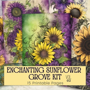 Sunflower Junk Journal Pages, Mixed Media, Digital Paper, Junk Journal Paper, Printable Journal Pages, Shabby Chic, Collage sheet, Craft Kit