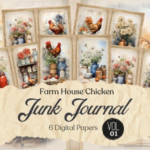 Journal indésirable poulet fermier, papier numérique, pages de journal indésirable, feuille de collage 8,5 x 11, papier de scrapbooking, créations en papier, coupe délicate, vol 01