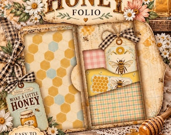 Sweet as Honey Junk Journal Folio Kit, Vintage Bee Ephemera, Honeycomb Papers (Digital Download)