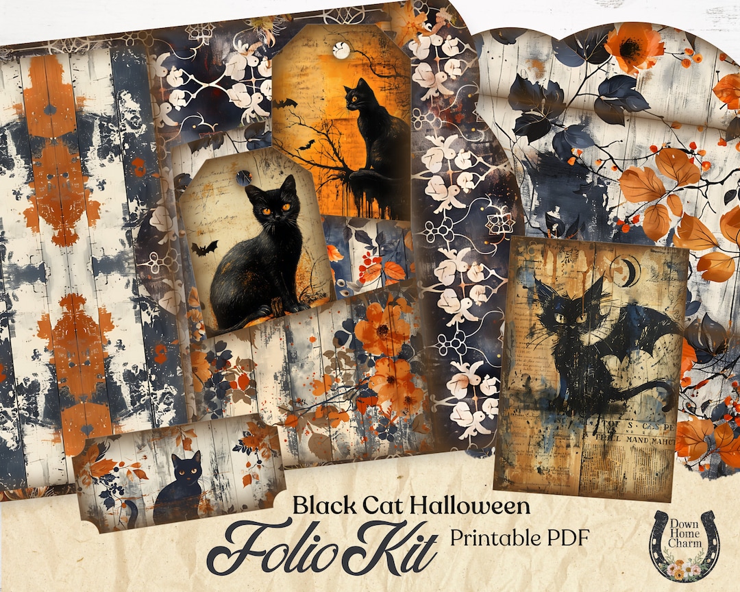 Black Cat Halloween Junk Journal Kit: Spooky Vintage Ephemera (PDF) - Etsy