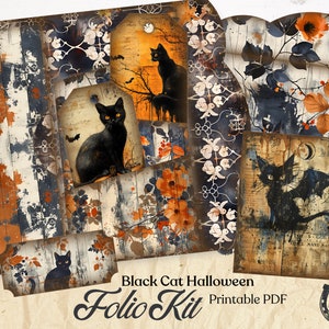 Kit de journal indésirable Halloween chat noir, éphémères effrayants imprimables, journal vintage indésirable Halloween, kit de scrapbooking Halloween, journal chat noir