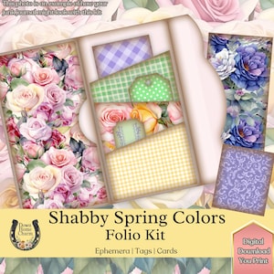 Folio shabby chic printanier, carte imprimable, folio de Pâques, kit folio imprimable, journal indésirable, chemise de poche, éphémère, pochette chargée, lapin