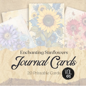 Sunflower Junk Journal Cards, Mixed Media, Digital Paper, Junk Journal Paper, Printable Journal Pages, Shabby Chic, Collage sheet