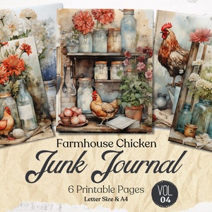 Pages de journal poulet indésirable, papier numérique, kit de journal indésirable, feuille de collage 8,5 x 11, papier de scrapbooking, créations en papier, coupes difficiles, papier de la ferme