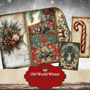 Old World Winter Folio, Merry Christmas Junk Journal, kortstondige, gezellige winter, vakantielabels, vintage kerst, digitale kit, vintage, download