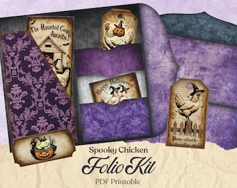 Vintage Halloween Junk Journal Kit: Spooky Chicken Folio (PDF)