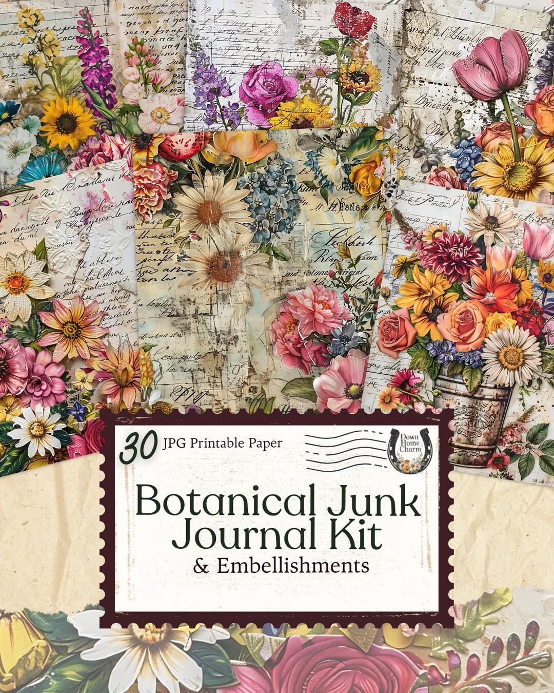 Botanical Junk Journal Kit: Vintage Floral Ephemera (digital Download ...