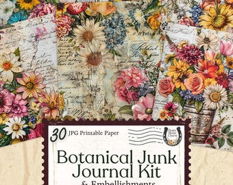 Botanical Junk Journal Kit: Vintage Floral Ephemera (Digital Download)