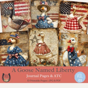 Um Ganso Chamado Liberdade, Diário de Lixo, Colagem Grunge, Shabby Chic, Kit de Diário para Imprimir, Country Cottagecore, Coisas Efêmeras Desgastadas, Vol. 01