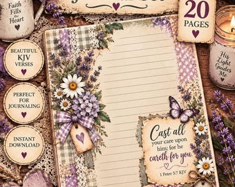 Shabby Chic Bible Journal Pages | KJV Scripture Lined Paper | Christian Junk Journal Printable