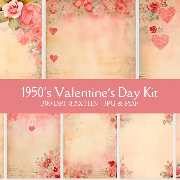 Romantic Junk Journal Kit: Valentine's Day Digital Paper & Embellishments