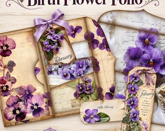 February Birth Month Folio: Vintage Printable DIY Birthday Gift