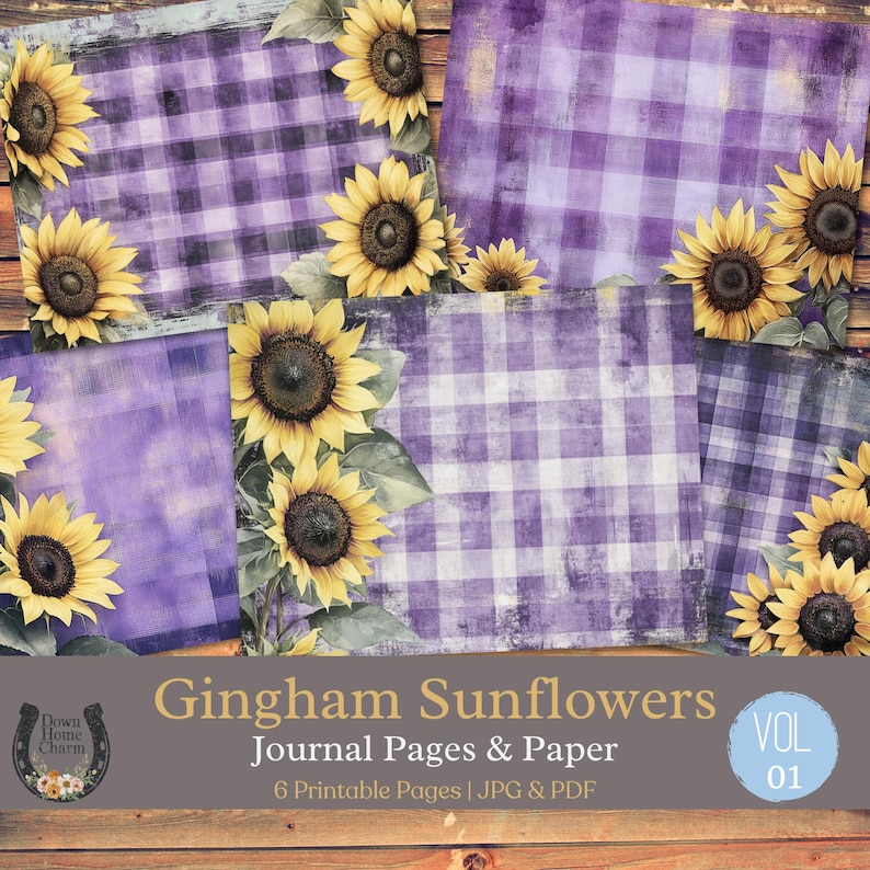 Sunflower Gingham Junk Journal Kit: Watercolor Country Printable (PDF ...