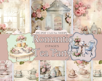 Kit diario spazzatura Tea Party, diario spazzatura stampabile, carta digitale, effimeri, pagine di diario spazzatura, carta per album, Shabby Chic Tea Party