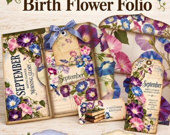 September Birth Flower Folio: Junk Journal journals (Printable Download)
