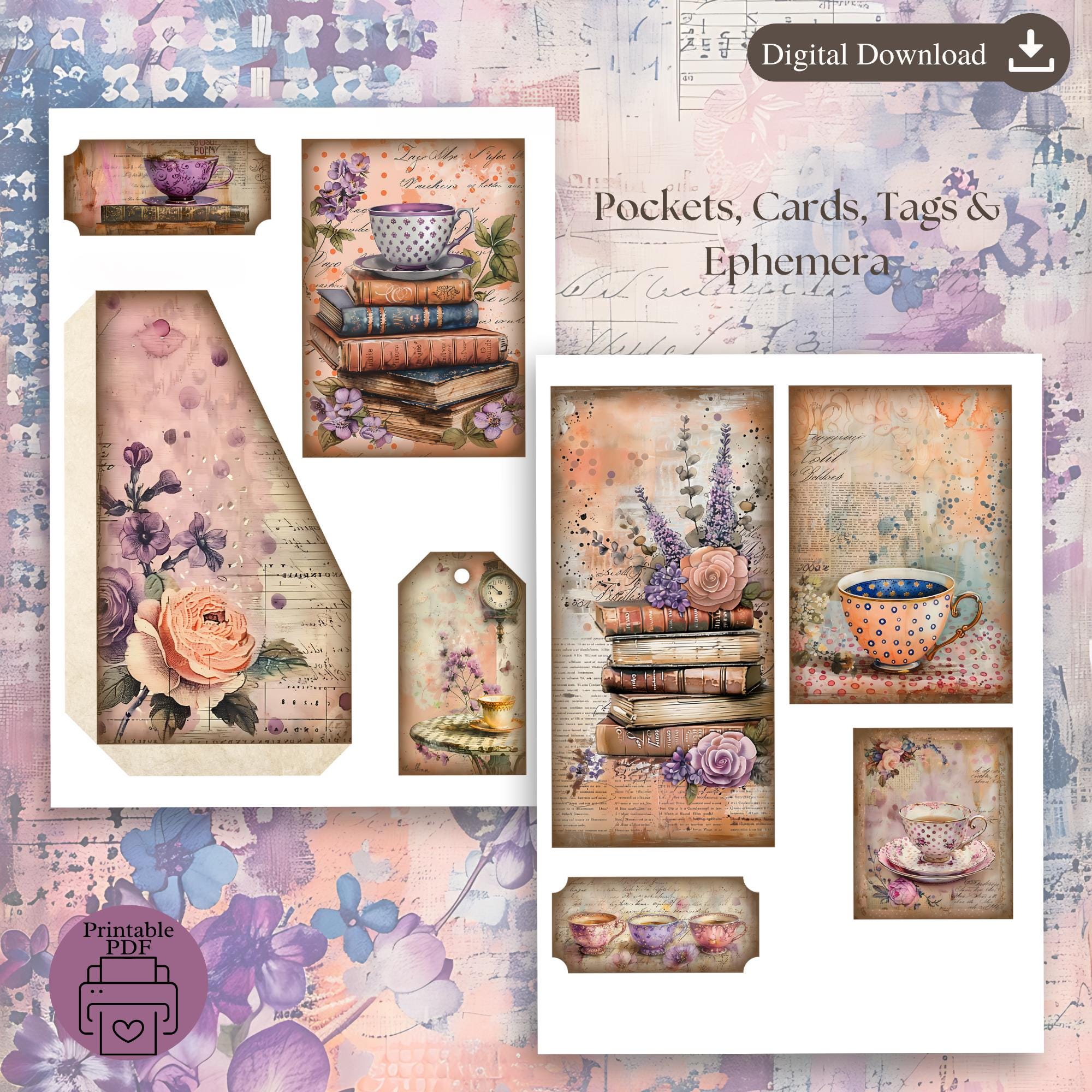 Teatime Junk Journal Kit: Vintage Shabby Chic Ephemera (PDF Pattern) - Etsy