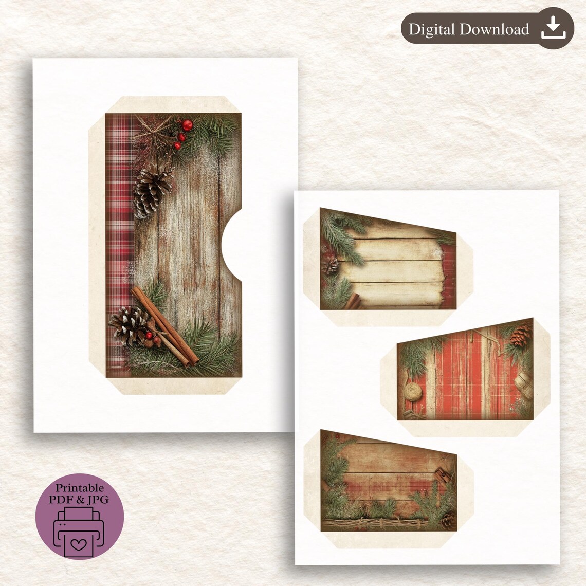 Rustic Christmas Junk Journal Kit: Plaid Winter Ephemera (digital ...