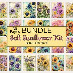 Sunflower Junk Journal Kit, Junk Journal Bundle, Mixed Media, Digital Paper, Printable Journal Pages, Sunflower Scrapbook, Mixed Media