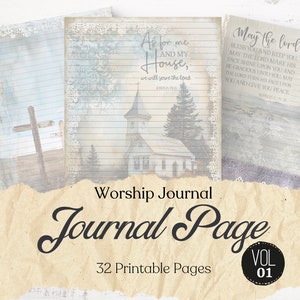 Kit de journal de culte, pages de journal pour la foi, fournitures pour journal de la foi, téléchargement numérique, journal de prières, créations en papier, verset de la Bible, prières