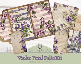 Violet Junk Journal, Mother&#39;s Day Gift, Digital Paper, Ephemera, Junk Journal Pages, Scrapbook Paper, Shabby Chic Floral, Vintage Folio