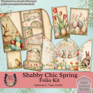 Folio shabby chic printanier, carte imprimable, folio de Pâques, kit folio imprimable, journal indésirable, chemise de poche, éphémère, pochette chargée, lapin