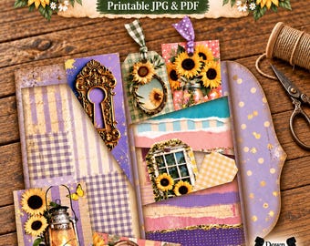 Sunflower Keepsakes Folio Kit, Vintage Junk Journal Ephemera (JPG PDF Digital Download)
