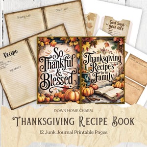 Kit de diário de lixo de Ação de Graças, imprimíveis de diário de receitas, livro de receitas editável, papel digital, scrapbooking, cartões de receitas, culinária