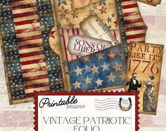 Vintage Patriotic Junk Journal Folio, 4th of July Ephemera, America 250 Birthday (Printable)