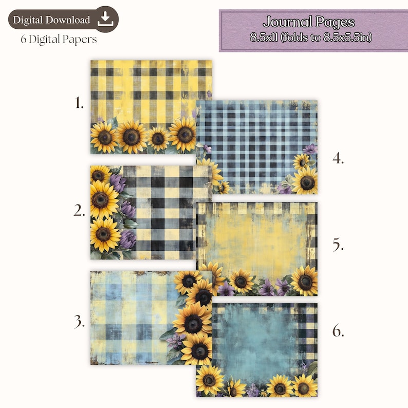 Sunflower Gingham Junk Journal Kit: Watercolor Country Printable (PDF ...