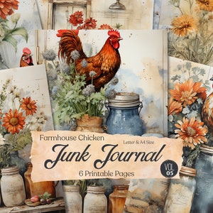 Kit de journal indésirable poulet, papier numérique, kit de journal indésirable, journal indésirable A4, papier de scrapbooking, créations en papier, cuisine campagnarde, papier de ferme