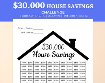 30k House Savings Tracker. 30k Savings Challenge. Home Savings Goal Planner. Down Payment Tracker for New House. PDF, JPEG Printable File