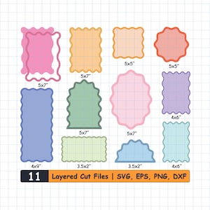 11 Wavy Frames SVG, PNG, EPS Bundle. Wavy Edge, Retro Wavy Bundle, Scalloped Svg, Color Wavy Border, Wavy Frames Clipart, Cricut Cut Files
