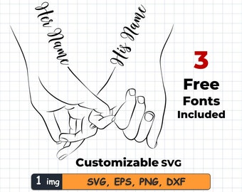 Tomados de la mano SVG. Pinkie promete archivo SVG. Regalo perfecto para los amantes svg. Lindo estampado de manos cogidas. Agarre del meñique. SVG / png personalizable para amantes