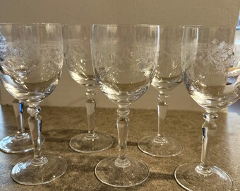 Set of 6 Dampierre by CRISTAL D'ARQUES DURAND wine glasses, French, Etched, Hand Blown, Elegant, Refined