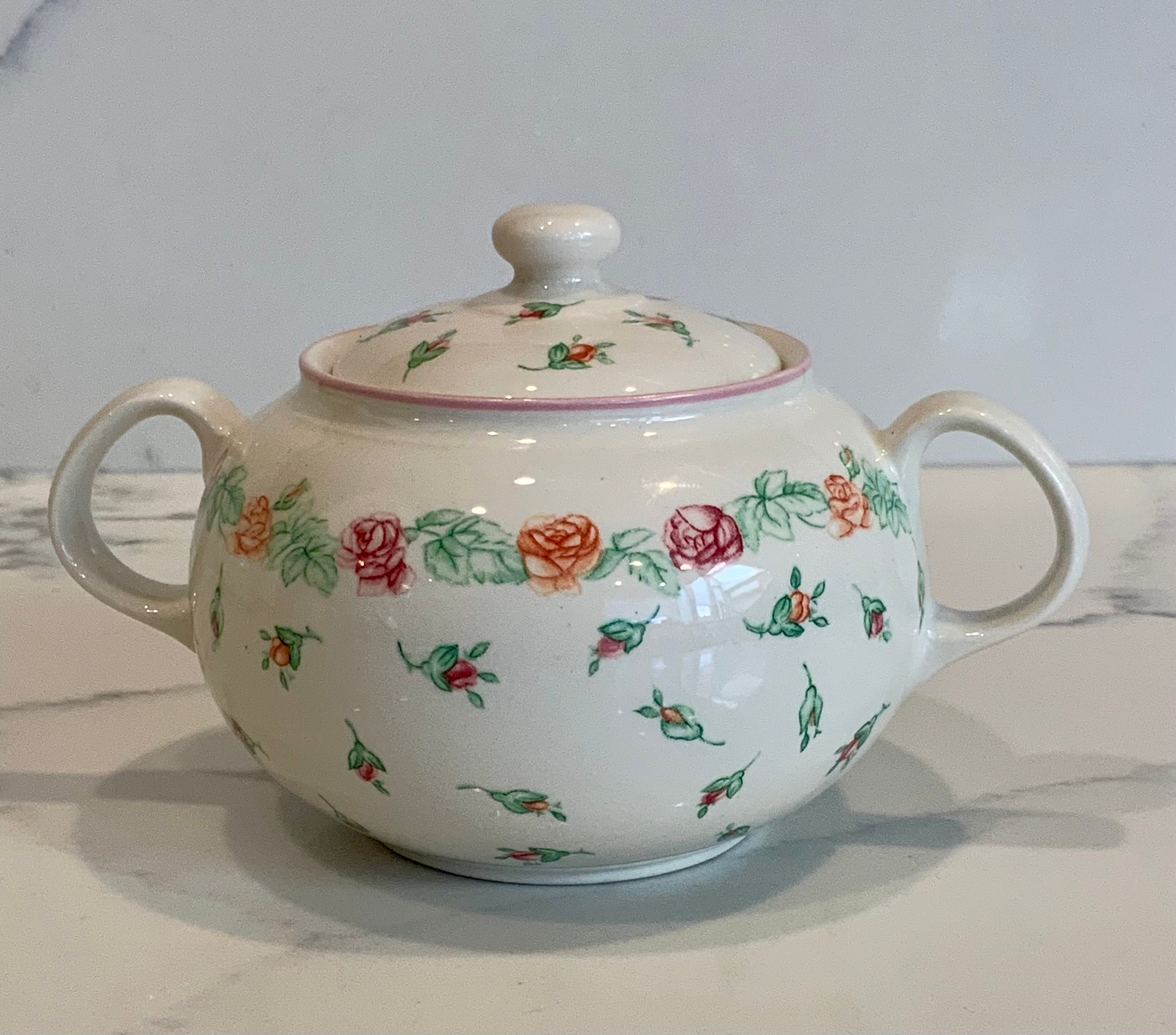 3 Piece Staffordshire Laura Ashley Tea Set, Teapot, Sugar Bowl, Creamer