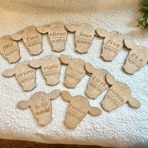 Personalized Baby Monthly Milestone Marker Cow | Cow Milestone Set | Baby Shower Gift | Birth Announcement | Engraved Wood Gift