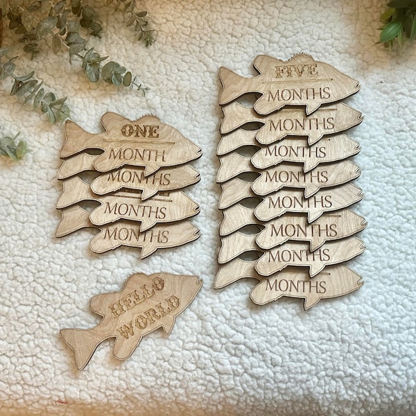 Personalized Baby Monthly Milestone Marker Fish | Bass Milestone Set | Baby Shower Gift | Birth Announcement | Engraved Wood | Fishing Gift
