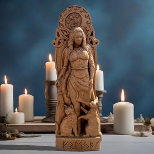 Freyja Statue Freya Vanadís Norse Gods Wood Carving Altar Heathen Asatru Viking God and Goddes Sculpture Wooden Scandinavian Pantheon Altar