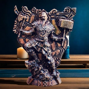 Thor God Viking God Wooden Carved Statue Pagan Paganism God Altar Sculpture Norse Viking God Statue Viking Thor Figure Norse Altar Statue