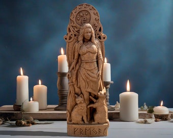 Freyja Statue Freya Vanadís Norse Gods Wood Carving Altar Heathen Asatru Viking God and Goddes Sculpture Wooden Scandinavian Pantheon Altar