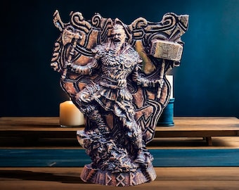 Thor God Viking God Wooden Carved Statue Pagan Paganism God Altar Sculpture Norse Viking God Statue Viking Thor Figure Norse Altar Statue