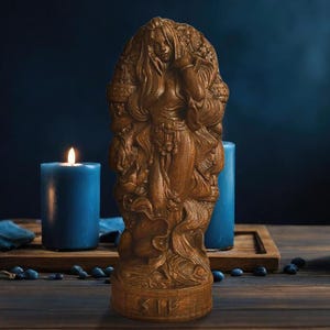 Sif Norse Goddess Hand-Carved Wooden Sculpture Sif Norse Pagan Goddess Statue for Asatru Altar Kit and Heathen Ritual Sif Goddess Sculpture
