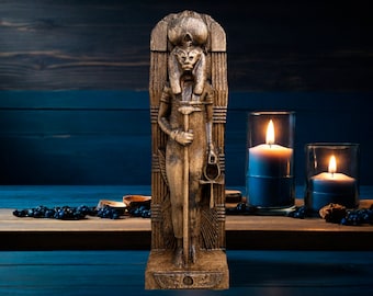 Goddess Sekhmet Statue Ancient Egypt Altar Sekhmet Ancient Egyptian Goddess of Healing Wooden Statue Sculpture Egypt Gods Ancient Paganism